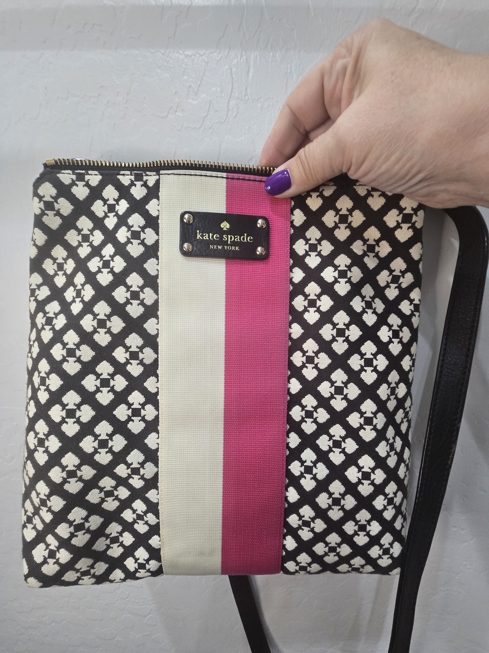 EUC Kate Spade Black, White & Pink Patterned Crosbody
